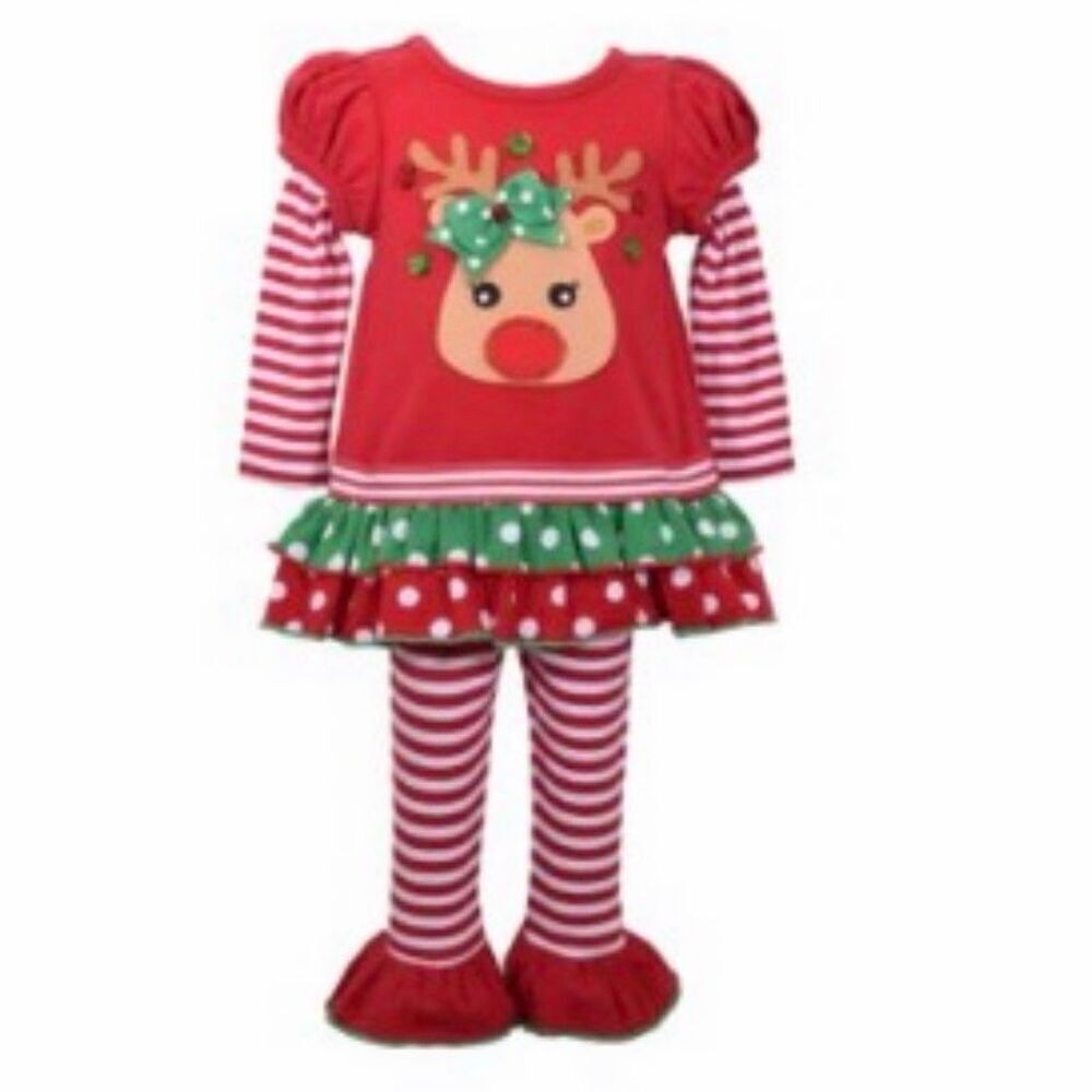 NEW Bonnie Jean Toddler Girls Reindeer 2-PC Legging Set 3T Red NWT Christmas